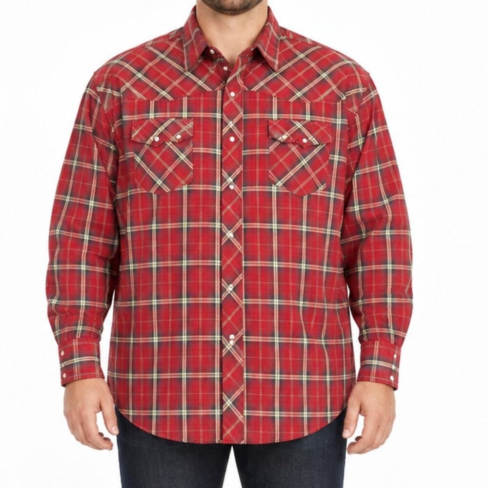 Wrangler Red Plaid Pearl Snap Western Shirt XXL